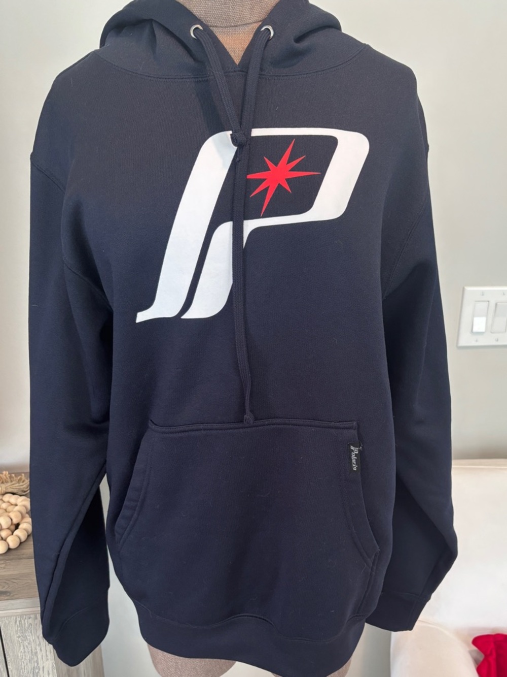 Men's Black Pullover Hoodie with White & Red Logo Small